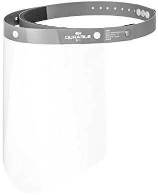 Durable Visier für Gesichtsschutz vor Spritzern und Tröpfchen, mit anpassbarem Stirnband, hochklappbar & desinfizierbar, Made in EU, 1 Stück, 343110