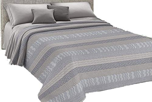 HomeLife Copriletto Matrimoniale Estivo Cotone Piquet 100% Made In Italy - Fresca Coperta Matrimoniale Cotone, Leggera e Traspirante per l'Estate con Elegante Fantasia Tribale - Grigio, 260x280
