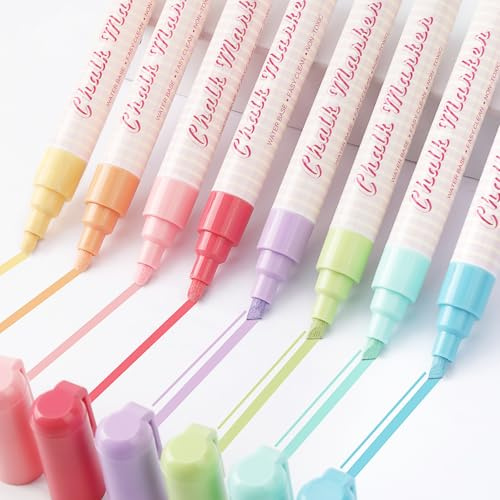 APOGO Chalk Pens for Blackboards Paint, Chalkboard, Window & Non Porous Surfaces, Liquid Chalk Pens with Reversible 6mm Fine Bullet or Chisel Tip Wipeable Chalk Markers-8 Colours