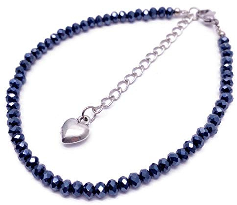 Vilda Jewellery Shimmery Faceted Midnight Blue 4mm Glass Bead Anklet with Extension Chain - Adjustable Size : 9-11 inches