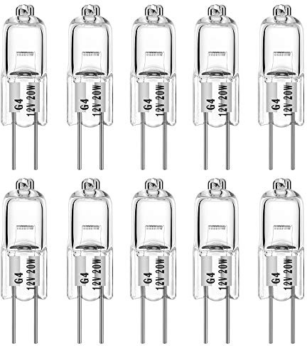 EKSAVE G4 Halogen Bulbs 20Watt 12Volt T3 2 Pin Bulb Warm White Dimmable 20W 12V 2700K 300LM, Pack of 10
