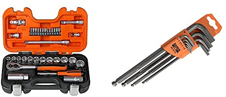 Bahco S330 Socket Set 34 Piece 1/4 and 3/8 Square Drive & 9770 BE-9770 1.5-10mm Hex Key Set