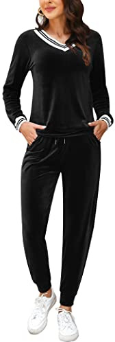Totatuit Tuta Donna Velluto da Ginnastica e Casa Set Sportiva Casual Due Pezzi Pigiama in Pile Inverno per Yoga Jogging Training Sportwear con Coulisse