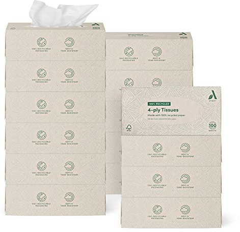 Amazon Aware 4-lagig Taschentücher - Hergestellt aus 100% recyceltem Papier, 1500 Stück, 15 Packungen mit 100