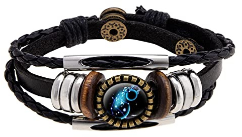be in your mind Verseau Bracelet en Cuir Tissé à la Main Tressé Corde Bracelet pour Femmes Hommes Rétro Réglable Snap Boucle Chaîne Bijoux