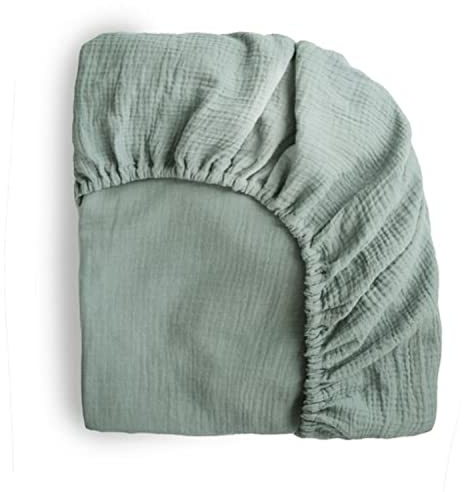 Mushie Musselin Spannbettlaken | Baby & Kinder Spannbetuch 40x10x100 cm | Atmungsaktive 100% Baumwolle | Sichere & Hochwertige für Kleinkinder Kinder Jungs & Mädchen (Roman Green-Small)