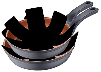 San Ignacio Bronze | Juego de Sartenes | Set de 2 Piezas de 20 y 24 cm de Diámetro y 2 Protectores | Fabricadas con Aluminio Fundido | Sartenes Antiadherentes | Aptas para Todo Tipo de Cocinas