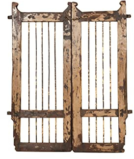 Biscottini Grande cancello in Legno per Esterno 113x3x95 cm | Cancello da Giardino in Legno massello e Ferro | Cancello Legno per Esterno
