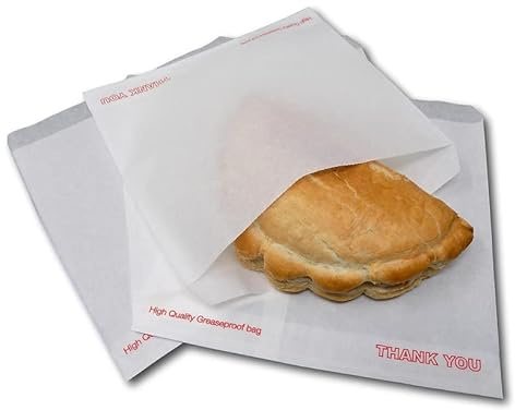 Pack of 100 7 x 7 White Greaseproof Paper Bags | Thank You | Sandwich Packed Lunch Takeaway Cake Pastry