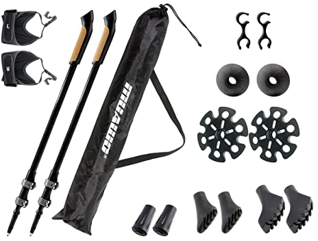 Muawo verstellbar Premium Nordic Walking Stöcke | 100% Carbon, ultraleichte 209g, 64-135cm Easy-Clickverschluss | Trekkingstöcke, Wanderstöcke, Walkingstöcke Herren & Damen