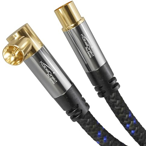 KabelDirekt – 4K TV-Antennenkabel 90° – 10m – Nylon, Winkelstecker/Buchse | Gewinkeltes Fernsehkabel mit Nylonmantel, gerade Buchse & Winkelstecker – DVB-C/DVB-T/DVB-S, digital & analog