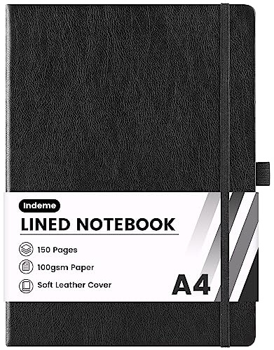 Notizbuch A4, liniert, mit 144 Seiten, Premium-Papier, Hardcover, 21,2 x 29,1 cm, Schwarz