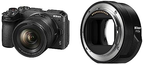 Z 30 + NIKKOR Z DX 12-28 PZ, Appareil Photo Hybride capteur DX (20,9 MP, 4K UHD 30p ou Full HD 120p, Rafale 11 i/s, écran Tactile orientable+Bague d'adaptation FTZ II JMA905DA Noir