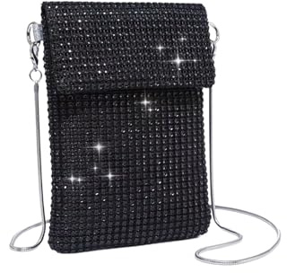 Verdusa Women's Crossbody Bag Glitter Rhinestone Evening Bag Purse Sequin Wedding Handbag Black one-size
