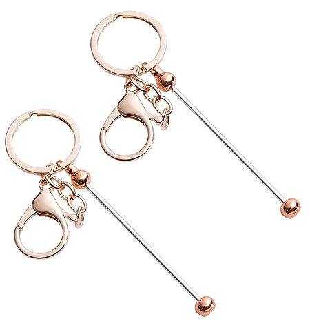 2 x Perlen-Schlüsselanhänger, Rohlinge, Metallperlen, Schlüsselanhänger, Karabinerverschluss, Schlüsselanhänger für Bastelarbeiten, Schmuckherstellung, Roségold