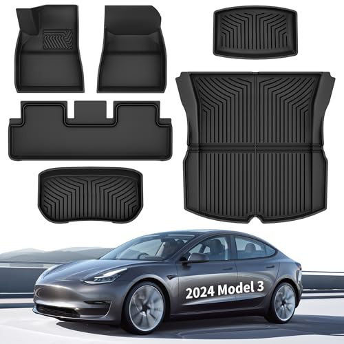YITAHOME Tesla Model 3 Highland Fußmatten Gesamtset, Allwetter Anti-Rutsch Hochwandig 3D wasserdichte Allwetter-Innenmatten Antirutschmatten Set Kompatibel mit Nur Model 3 Highland (6 Stück Fußmatten)