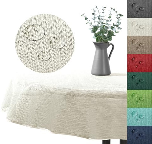 Outdoor Tischdecke Gartentischdecke wasserfest wetterbeständig rutschfest waschbar Outdoortischdecke Weichschaum Garten Balkon Camping Party Tischdeko Typ883 Creme 160x220 cm oval