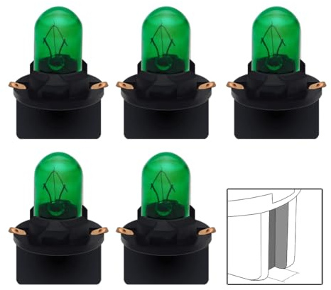 SOFOC T10 W5W 168 194 12V 5W Halogen Grün Keilformige Glühlampe mit Twist-Lock-Base für Armaturenbrett Mittelkonsole Ambientelampe 5Stk