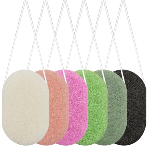 6 pcs Konjac Sponge, DaKuan Facial Sponges, Polychrome Face Sponges for Cleansing, Natural, Colorful, Gentle Exfoliation for Radiant Skin