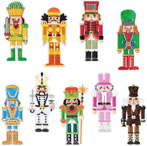 Weihnachten Flicken Patches, 9pcs Nussknacker-Aufnäher zum Aufbügeln, Aufnäher Weihnachten Dekoration, Weihnachten Nussknacker Patches zum Aufbügeln, Weihnachtsapplikation