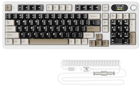 ATTACK SHARK X98PRO Gasket Clavier Gaming Mécanique RGB - Blanc | BT/2.4G Sans Fil/USB-C,Écran LED & Molette CNC,98 Touches Gravées sur le Côté Hot-Swap Commutateurs Linéaires,Web Cloud Drive