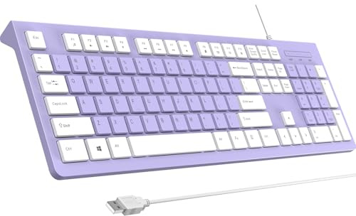 COLIKES Clavier filaire USB ultra fin, touches discrètes, résistant aux éclaboussures, touches multimédia, compatible avec Windows, Mac, Chrome, Linux et Android - Violet