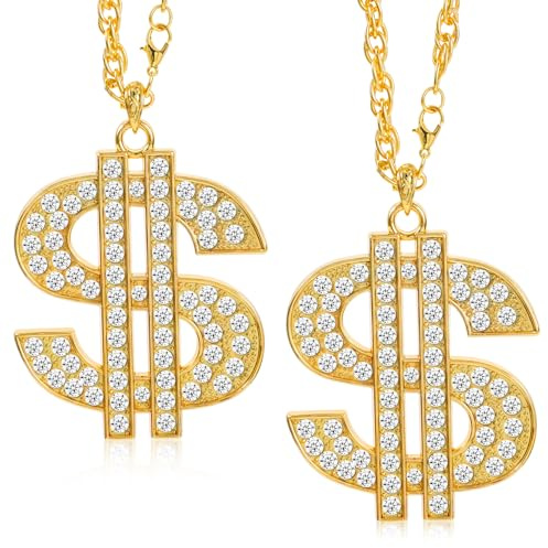 2 st guldkedja med dollarskylt, falsk guldkedja sedelkedjor hiphop kedjor dollartecken hänge halsband rostfritt stål isad strass smycken för kvinnor män