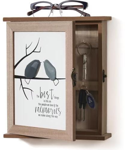 Optyuwah Cassetta portachiavi in legno con rami e uccelli di pietra, 6 ganci portachiavi, organizer da parete per ingresso, corridoio, ufficio, L, bianco