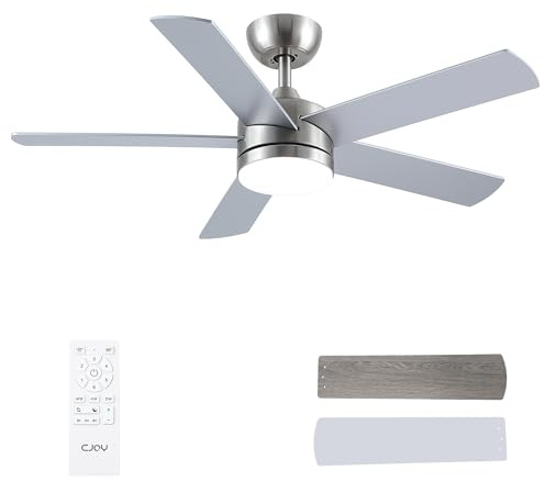 CJOY Ventilatore da Soffitto con Luce e Telecomando 107cm, Ventilatore Soffitto Silenziosa Argento/Madera, 6 Velocità, Reversibili, Memoria 3 CCT Dimmerabile, Modalità Sleep, Timer, Dormitorio/Salón