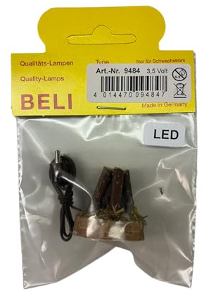 BELI-BECO 9484 Lagerfeuer - Feuerstelle für Krippe mit LED-Beleuchtung - Krippenbeleuchtung - rote LED E 5,5-4,5 V - 0,2A (28 mm)