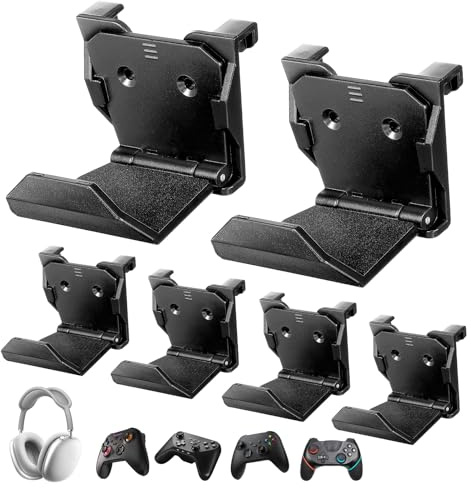 Controller Wall Mount Holder, 6 Pack, Universal Gaming Stand for PS5 Pro/PS5/PS4/Xbox/Switch, Headphone Hanger Hook