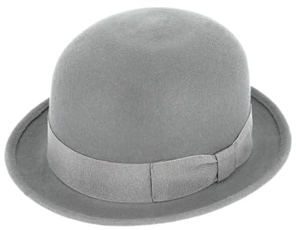 fiebig Melone mit Ripsband | Bowler Filzhut aus 100% Wolle für Damen und Herren | Klassischer Wollfilzhut Made in Italy (61-XL, Hellgrau)