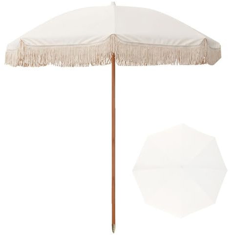 Parasol de Plage à Franges,Parasol de Jardin Boho 200 cm,Parasol à Pompon de Vacances avec sac de Transport pour Terrasse de Piscine Extérieure, UPF50+