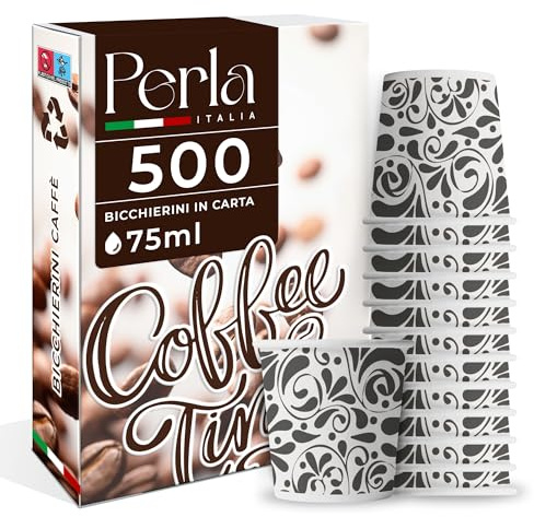 Perla - 500 Bicchierini in Carta per Caffè 75ml - Bicchieri Caffe Monouso Floreale Grigio - Bicchierini da Caffè Usa e Getta Ecologici per Asporto