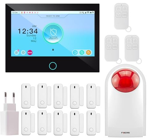 Fuers Sistema WiFi 4G allarme per casa, WLAN+GSM, impianto appartamento touchscreen 7, 16 pezzi, APP/SMS, rilevatore movimento, 115 dB