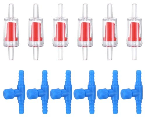 M METERXITY 6-Set Aquarium Air Valve, for 3/16 Airline Tubing Non-Return PVC Aquarium Air Control Valves W Check Valves for Fish Tanks/Aquaculture, Regulators Air Pump Adjustable Valve [Blue]