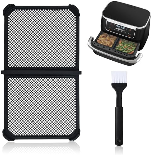 2 Pièces Grille Anti-Projection Universelle pour Airfryer avec Brosse à Huile, Protection Anti-éclaboussures en Silicone pour Philips, Cosori, Ninja et Autres Friteuses à Air