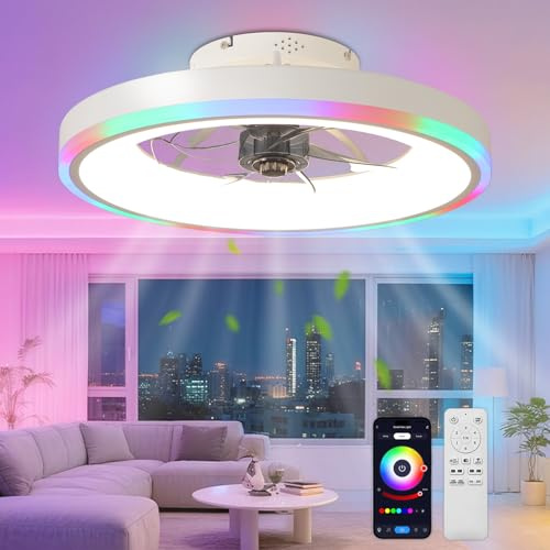 TYJY Deckenventilator mit Beleuchtung, 60W Leiser LED Deckenleuchte Mit Ventilator und Fernbedienung APP, 50cm Lampe mit Ventilator Dimmbar (3000K-6500K-RGB), Timer, 6 Windstufen, Weiß