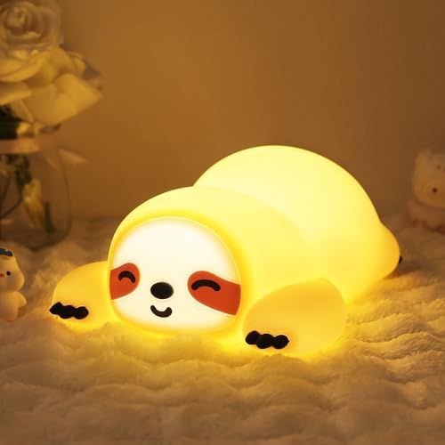 CoolGift Mart Faultier Geschenke, USB wiederaufladbar, niedliche Tier Silikon Nachtlicht, Touch Control & Timer, geeignet für Stillen Lesen Arbeiten Schlaf für Baby Kinder Jugendliche Erwachsene