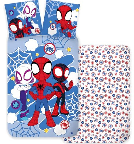 Spidey Parure de lit junior | Housse de couette 100 x 140 cm + taie d'oreiller 40 x 45 cm, 100 % coton | Parure de lit pour bébé parfaite pour les tout-petits | Parure de lit de berceau Marvel Spidey