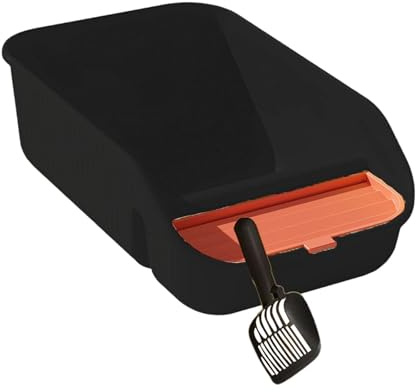 Fenteer Bac à Litière Maison de Toilette Caisse Ouverte Toilettes pour Chat avec Bords surélevés Anti-éclaboussures Adapté pour Les Grands Chats et Chatons, Noir