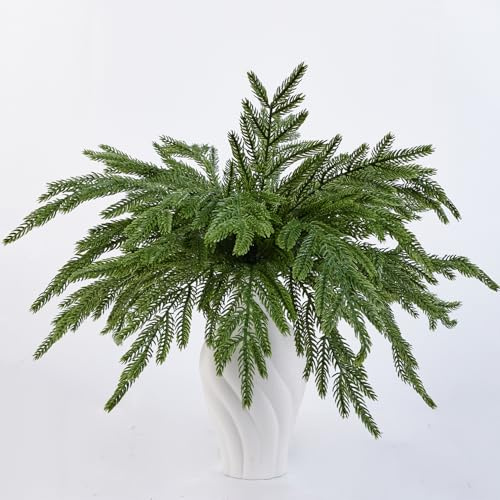 Leixi 36pcs Christmas Real Touch Norfolk Stems, 15Inch Artificial Pine Branches Faux Evergreen Pine Sprigs Fake Foliage Greenery Picks for Christmas Wreath Making DIY Crafts Home Decoration