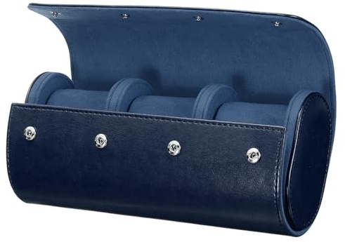 HARFINGTON Watch Roll Travel Case 3 Slot Portable Leather Watch Case for Men and Women, Watches Storage Organizer with Removable Pillows for Traveling, Display, Home Storage, Blue