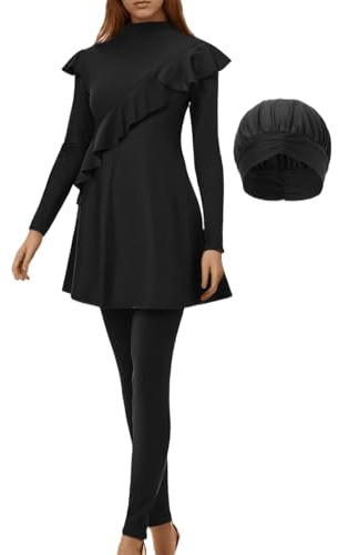 Trajes de baño Hijab para Mujer, Trajes de baño Deportivos, Trajes de baño de para Deportes acuáticos, Buceo, Surf, Piscina, Gimnasio, Actividades al Aire Libre, Negro, M