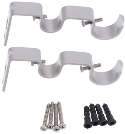 STOBAZA 2 Piezas Soporte para Barra de Cortina Doble Plateado Resistente Fácil Instalación con Tornillos Accesorio para Cortineros y Decoración de Ventanas Unidades