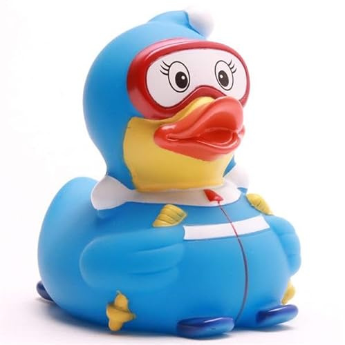 Duckshop I Badeente Skihaserl blau I Quietscheente I Quietscheentchen L: 7,5 cm I Geschenk Skifahrer I Präsent für Sammler