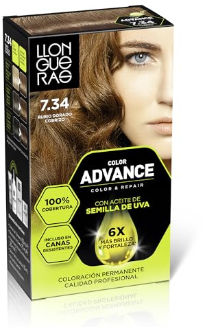 Llongueras Color Advance Tinte Pelo Mujer Coloración Permanente 100% Cobertura Incluso En Canas Resistentes - Tono 7.34 Rubio Dorado Cobrizo