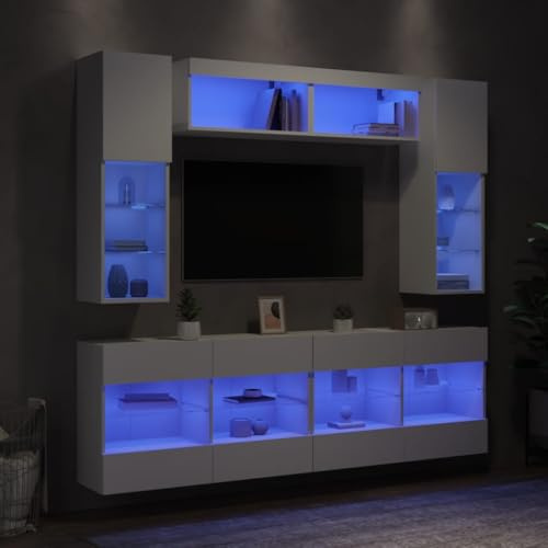 Générique Ensemble de Meubles TV muraux 6 pcs avec lumières LED Blanc Meubles Meubles TV (Poids 103.24KG)