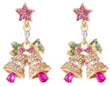 Pendientes de copo de nieve de Navidad, Pendientes de árbol de strass espumoso, regalo de joyería festiva para mujeres (Pink)