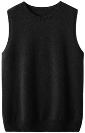 LIUYUYOUGO Women's 100% Merino Wool Sweater Vest Fall Winter First-Line Ready to Wear Seamless Knit Sleeveless Jumper Tank Tops Elegant Crew Neck Pullover Knitwear Gilets Black S